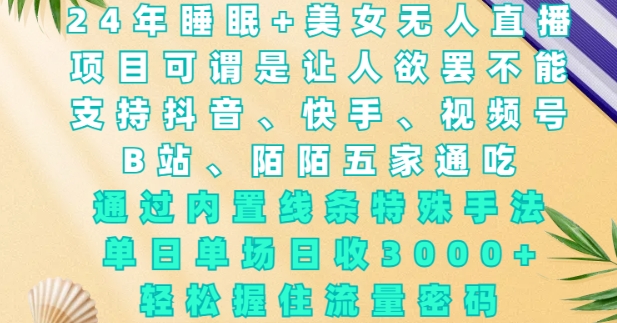 2024年睡眠+美女无人直播，通过内置线条特殊手法，单场日收3k+，轻松握住流量密码【揭秘】-源码天堂