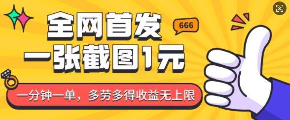 全网首发，一张截图1块钱，一分钟一单，多劳多得，收益无上限-源码天堂