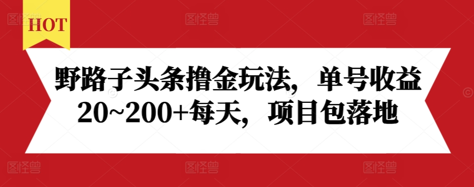 野路子头条撸金玩法，单号收益20~200+每天，项目包落地-源码天堂