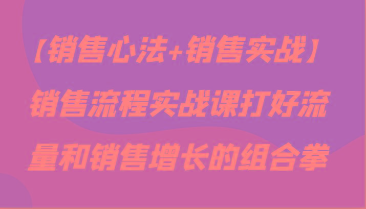 【销售心法+销售实战】销售流程实战课打好流量和销售增长的组合拳-源码天堂