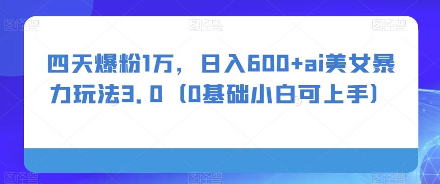四天爆粉1万，日入600+ai美女暴力玩法3.0（0基础小白可上手）-源码天堂