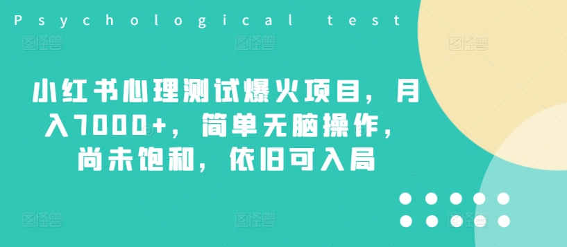 小红书心理测试爆火项目，月入7000+，简单无脑操作，尚未饱和，依旧可入局-源码天堂