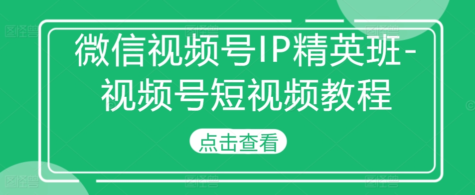 微信视频号IP精英班-视频号短视频教程-源码天堂