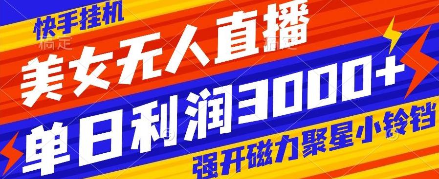 快手挂机，美女无人直播，强开磁力聚星小铃铛，日入3000+-源码天堂