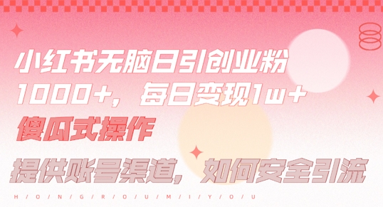 小红书无脑每日引流创业粉500+，小白每天只花半小时，躺赚长尾收益【揭秘】-源码天堂