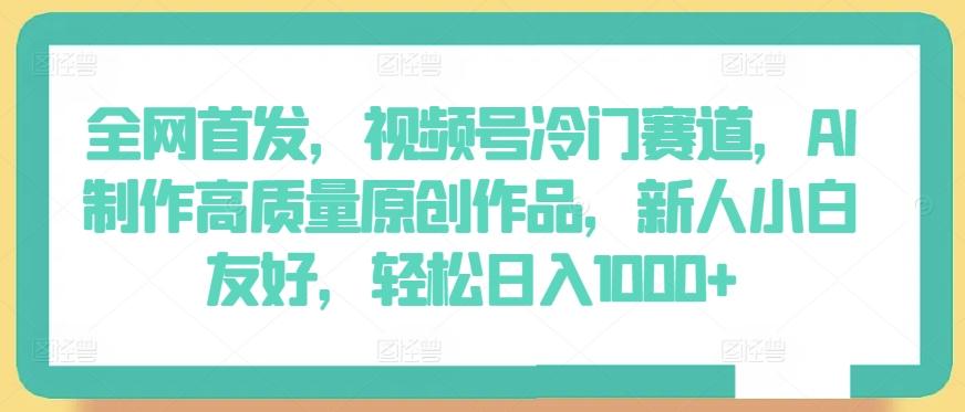 全网首发，视频号冷门赛道，AI制作高质量原创作品，新人小白友好，轻松日入1000+【揭秘】-源码天堂