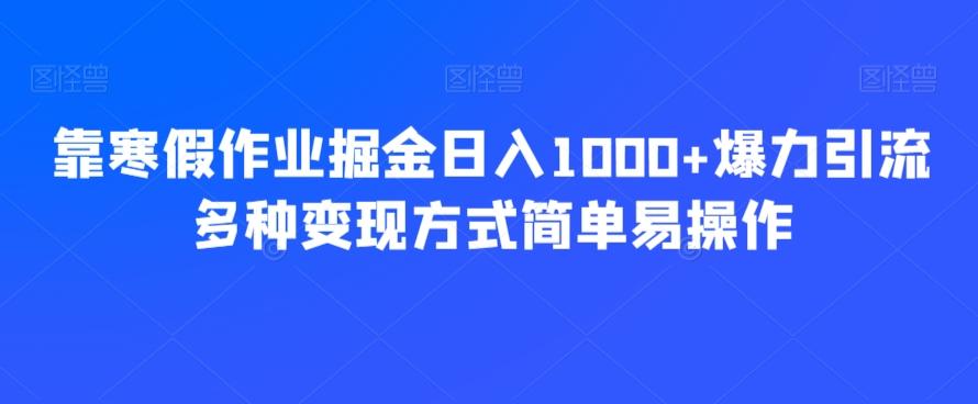 靠寒假作业掘金日入1000+爆力引流多种变现方式简单易操作-源码天堂