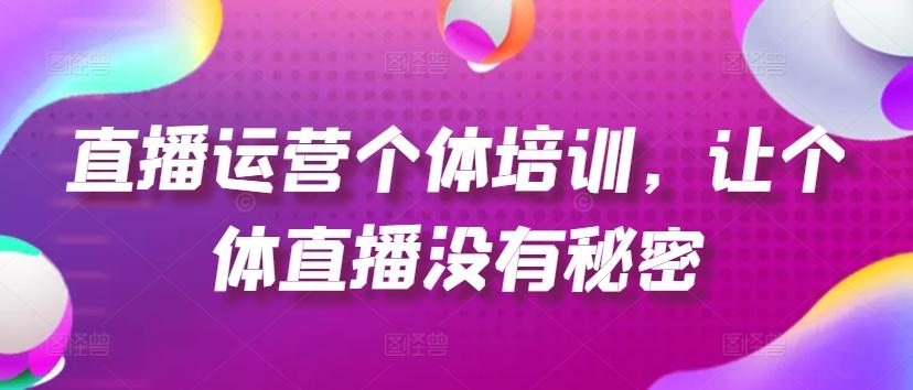 直播运营个体培训，让个体直播没有秘密，起号、货源、单品打爆、投流等玩法-源码天堂