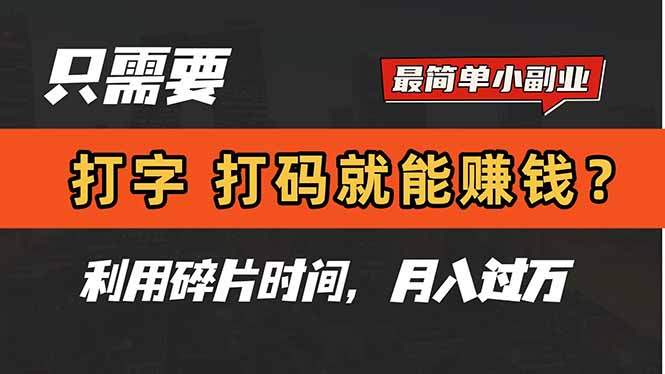 只需要打字，打码，就能赚钱？简单的赚钱小副业，利用碎片时间，月入过万-源码天堂