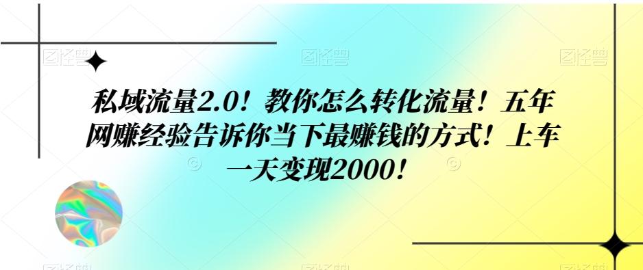 私域流量2.0！教你怎么转化流量！五年网赚经验告诉你当下最赚钱的方式！上车一天变现2000！-源码天堂