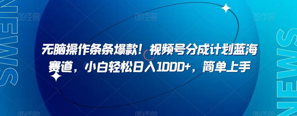 无脑操作条条爆款！视频号分成计划蓝海赛道，小白轻松日入1000+，简单上手-源码天堂