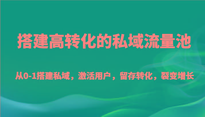 搭建高转化的私域流量池 从0-1搭建私域，激活用户，留存转化，裂变增长(20节课)-源码天堂