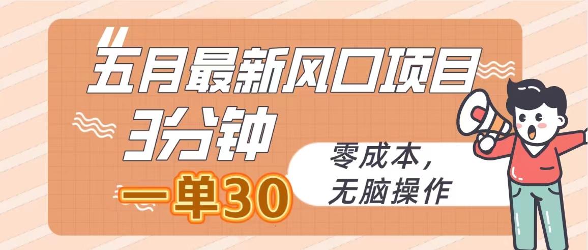 五月最新风口项目，3分钟一单30，零成本，无脑操作-源码天堂