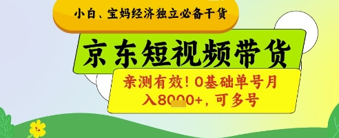 小白宝妈经济独立必备干货，京东短视频带货，亲测有效!0基础单号月入8k+，可多号【揭秘】-源码天堂