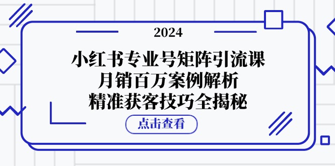 小红书专业号矩阵引流课，月销百万案例解析，精准获客技巧全揭秘-源码天堂