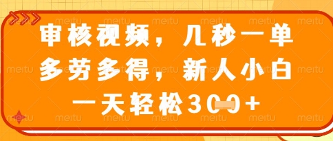 视频审核员，几秒一单，不限时间，不限地点，多做多得，新人小白一天轻松几张+【揭秘】-源码天堂