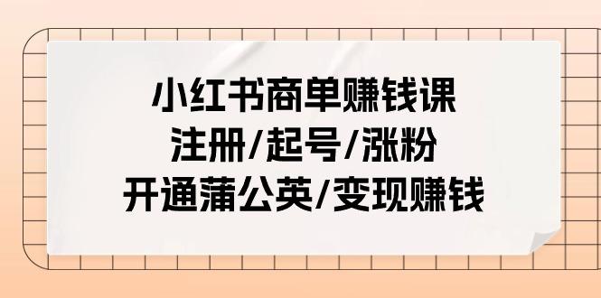 小红书商单赚钱课：注册/起号/涨粉/开通蒲公英/变现赚钱(25节课)-源码天堂