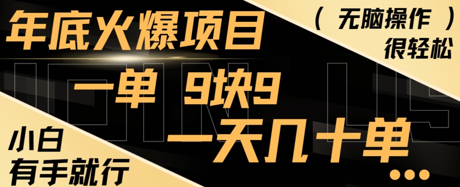 年底火爆项目，一单9.9，一天几十单，只需一部手机，傻瓜式操作，小白有手就行-源码天堂