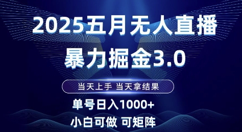 2025五月无人直播暴力掘金3.0，当天上手，当天拿结果，单号日入1k+小白可做可矩阵【揭秘】-源码天堂