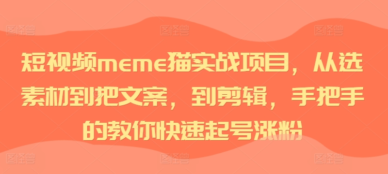 短视频meme猫实战项目，从选素材到把文案，到剪辑，手把手的教你快速起号涨粉-源码天堂