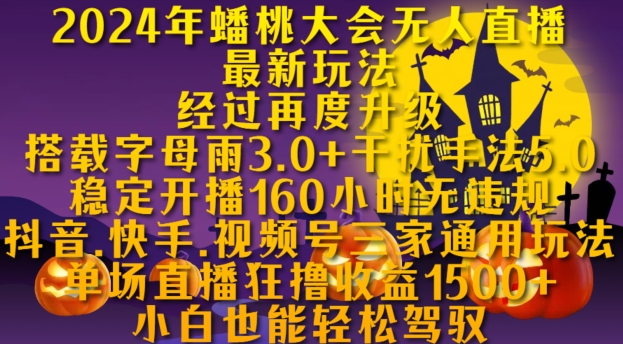 2024年蟠桃大会无人直播最新玩法，稳定开播160小时无违规，抖音、快手、视频号三家通用玩法【揭秘】-源码天堂