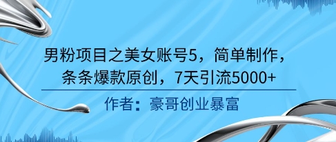 男粉项目之美女账号5，简单制作，条条爆款原创，7天引流5000+-源码天堂