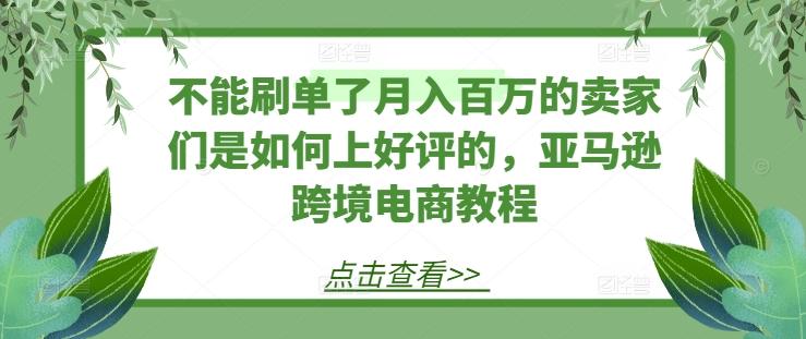 不能刷单了月入百万的卖家们是如何上好评的，亚马逊跨境电商教程-源码天堂