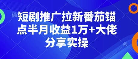 短剧推广拉新番茄锚点半月收益1万+大佬分享实操-源码天堂