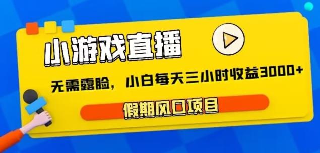 小游戏直播，假期风口项目，无需露脸，小白每天三小时，到账3000+-源码天堂
