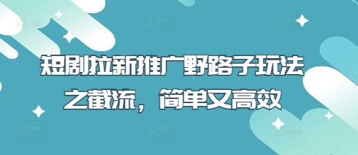 短剧拉新推广野路子玩法之截流，简单又高效-源码天堂