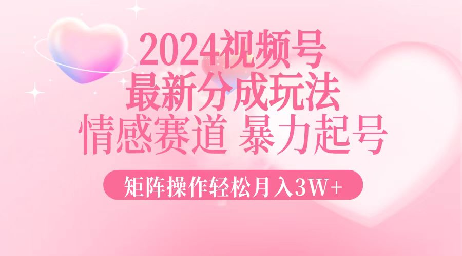 2024最新视频号分成玩法，情感赛道，暴力起号，矩阵操作轻松月入3W+-源码天堂