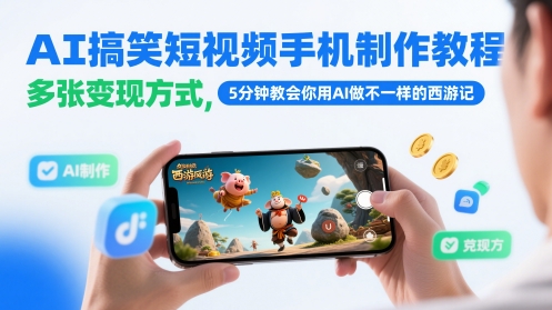 AI搞笑短视频手机制作教程，多张变现方式，5分钟教会你用AI做不一样的西游记-源码天堂