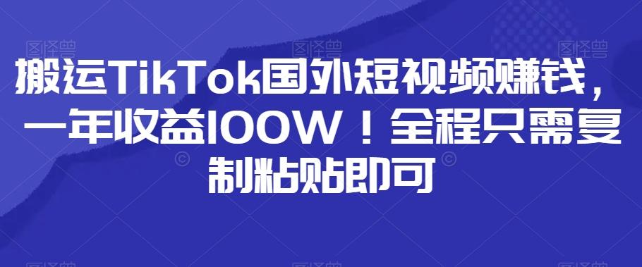 搬运TikTok国外短视频赚钱，一年收益100W！全程只需复制粘贴即可-源码天堂