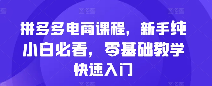 拼多多电商课程，新手纯小白必看，零基础教学快速入门-源码天堂