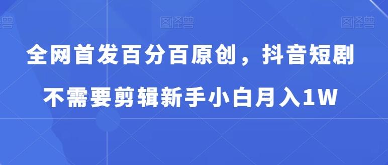 全网首发百分百原创，抖音短剧不需要剪辑新手小白月入1W-源码天堂