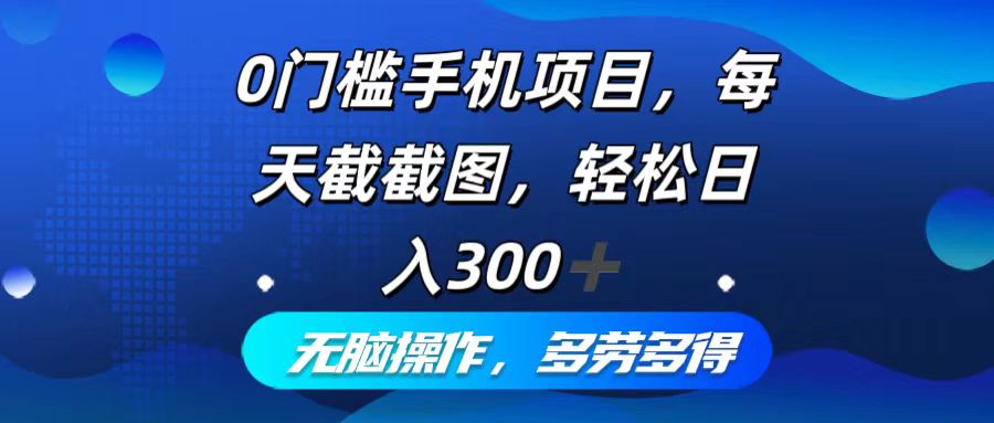 0门槛手机项目，每天截截图，轻松日入300+，无脑操作多劳多得-源码天堂