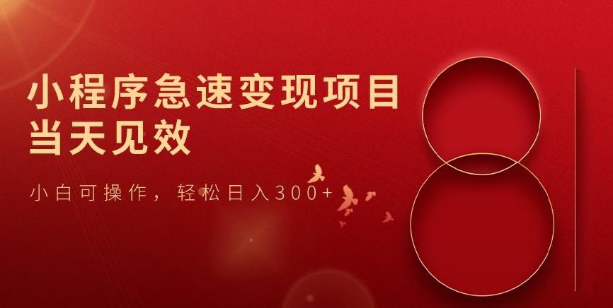 小程序急速变现项目，当天见效，小白可操作，轻松日入300+-源码天堂