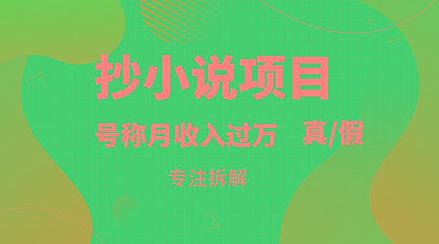 抄小说项目，号称月入过万，到底是否真实，能不能做，详细拆解-源码天堂