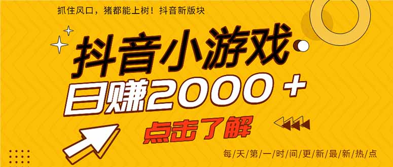 （14319期）抖音小游戏，最新风口项目，亲测单游戏2000+感兴趣点击了解。-源码天堂