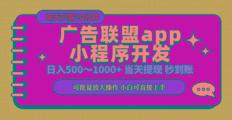 小程序开发 广告赚钱 日入500~1000+ 小白轻松上手！-源码天堂