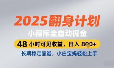 2025小程序全自动掘金，48 小时可见收益，日入8张，长期稳定靠谱，小白宝妈轻松上手【揭秘】-源码天堂