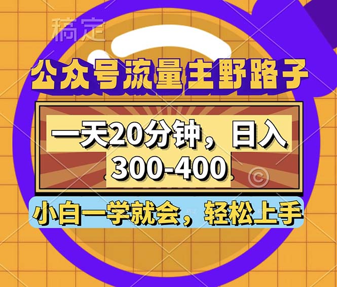 公众号流量主野路子玩法，一天20分钟，日入300~400，小白一学就会-源码天堂