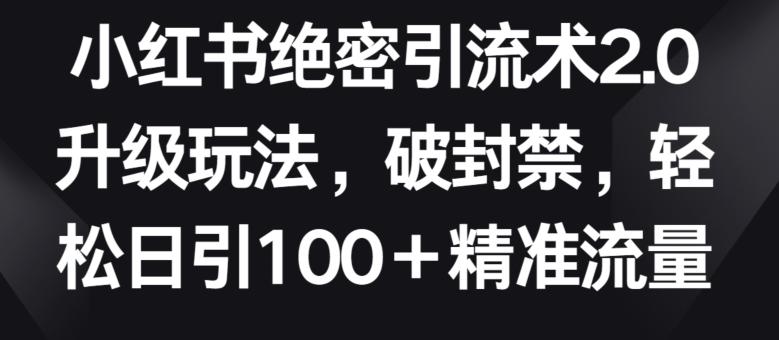 小红书绝密引流术2.0升级玩法，破封禁，轻松日引100+精准流量【揭秘】-源码天堂