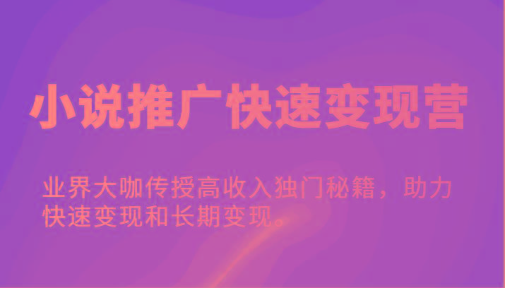 小说推广快速变现营-业界大咖传授高收入独门秘籍，助力快速变现和长期变现。-源码天堂