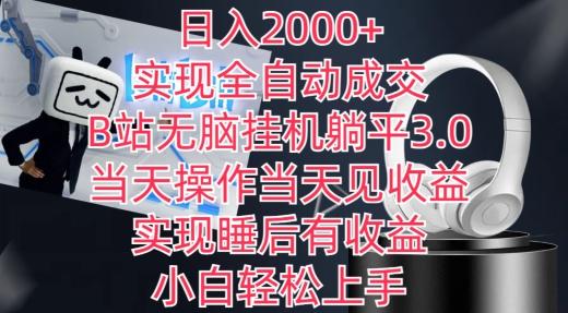 日入2000+，实现全自动成交，B站无脑挂机躺平3.0，当天操作当天见收益，实现睡后有收益【揭秘】-源码天堂