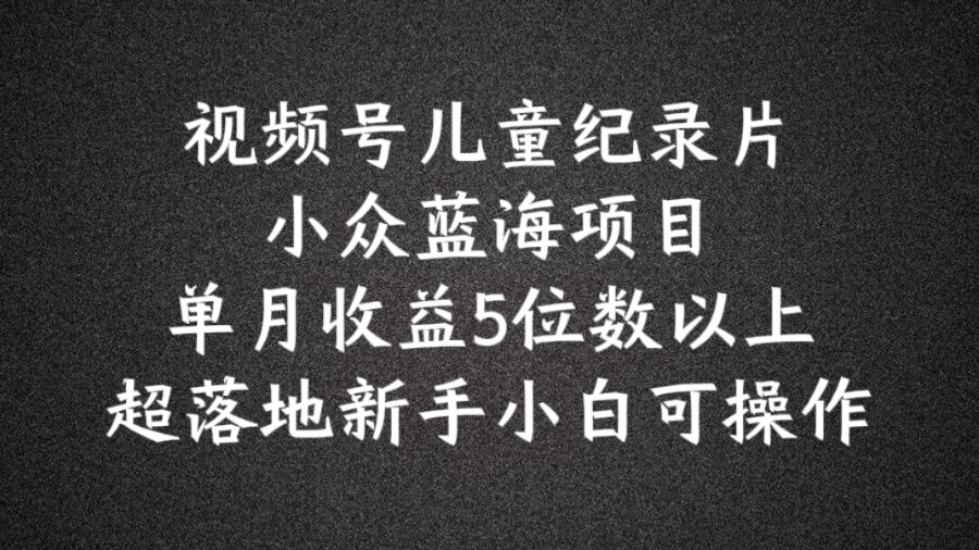 2024蓝海项目视频号儿童纪录片科普，单月收益5位数以上，新手小白可操作【揭秘】-源码天堂