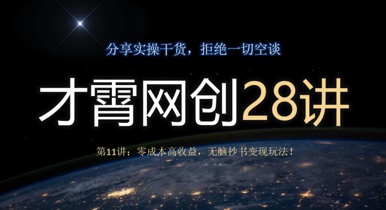 才霄网创28讲第11讲：零成本高收益，无脑抄书变现玩法！-源码天堂