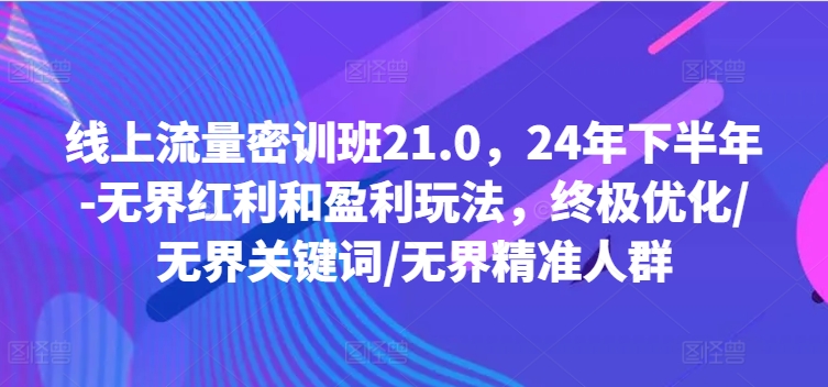 线上流量密训班21.0，24年下半年-无界红利和盈利玩法，终极优化/无界关键词/无界精准人群-源码天堂