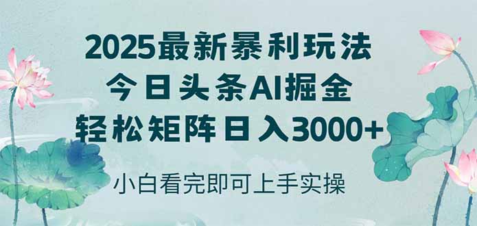 今日头条2025年最新暴利玩法，思路简单，复制粘贴，轻松实现矩阵日入3000+-源码天堂