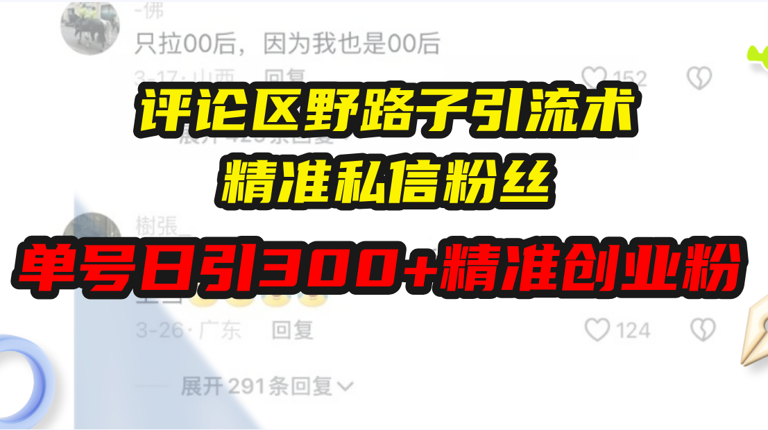 评论区野路子引流术，精准私信粉丝，单号日引流300+精准创业粉-源码天堂